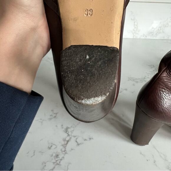 Max & Co Brown Leather Heeled Slouchy Mid Calf Boots Womens size 38 - Picture 8 of 14